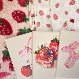 Pink strawberry aesthetic bathroom set